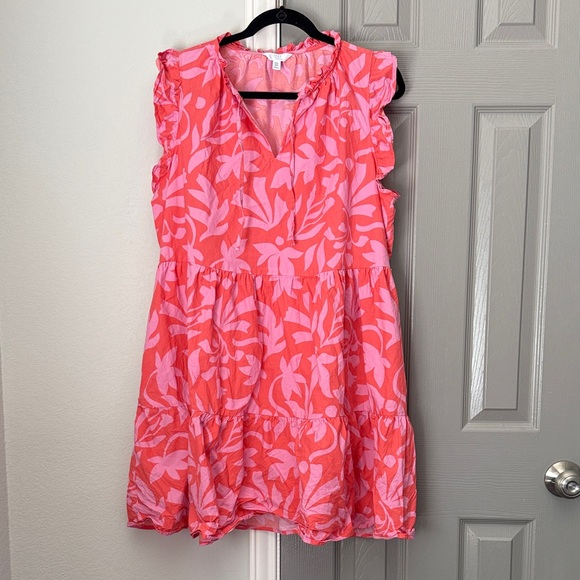 Time and Tru Pink and Coral Ruffled Cotton Dress with Pockets Size XXL - Picture 1 of 10